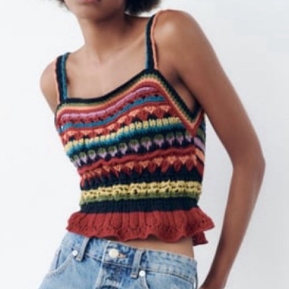 🌟Host Pick 6/25!🌟 NWOT Zara multicolor crochet sweater vest top with ruffles! S - Picture 6 of 6